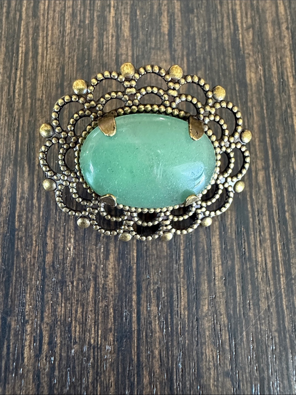 HAND CRAFTED GREEN AVENTURINE FILIGREE BROOCH An